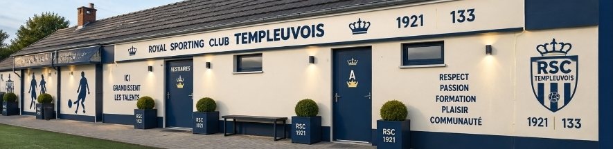 Le bâtiment du club en crème et bleu, avec l'inscription Royal Sporting Club Templeuvois, 1921, 133